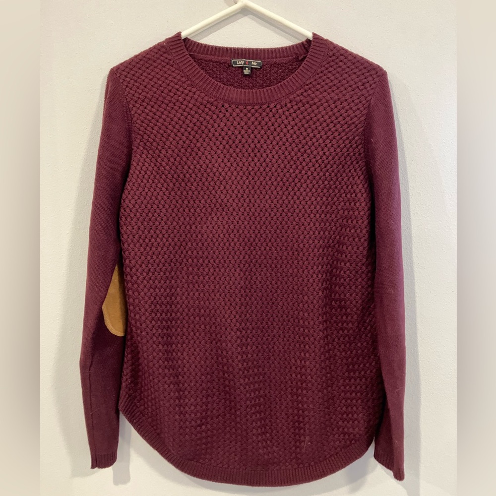 Medium Burgundy Elbow Patch Sweater - image 1